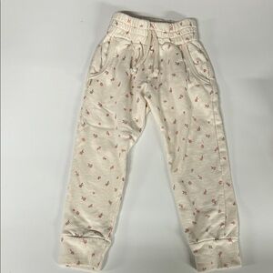 Kids Cream Joggers with Pink Floral Print